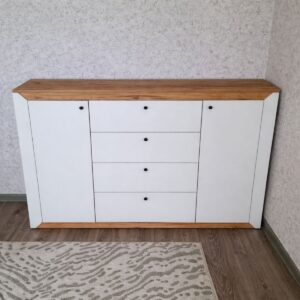 Комод Н-1 з 4 шухлядами та двома тумбами 140×38×96 см, дуб крафт золотий з білими фасадами