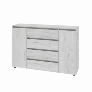 Комод КЛ-4 з 4 шухлядами та двома тумбами 140×38×93 см, дуб крафт білий