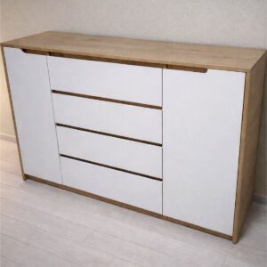 Комод М-3 з 4 шухлядами та 2 тумбами 140x38x98 см, дуб сонома з білими фасадами