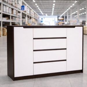 Комод М-3 з 4 шухлядами та 2 тумбами 140x38x98 см, венге з білими фасадами