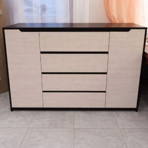 Комод М-3 з 4 шухлядами та 2 тумбами 140x38x98 см, венге з фасадами дуб молочний