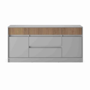 Комод СТ-1 без ручок з 5 шухлядами та 2 тумбами 160×39×76 см, кашемір з декоративними вставками дуб канелла