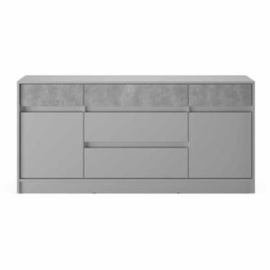 Комод СТ-1 без ручок з 5 шухлядами та 2 тумбами 160×39×76 см, кашемір з декоративними вставками бетон