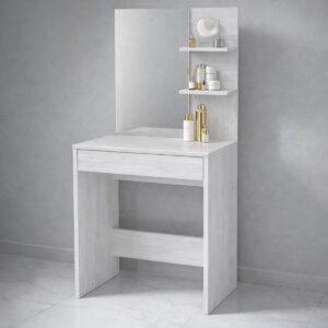 Туалетний столик з дзеркалом, полицями та шухлядою 60×40×145 см, аляска