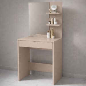 Туалетний столик з дзеркалом, полицями та шухлядою 60×40×145 см, кашемір