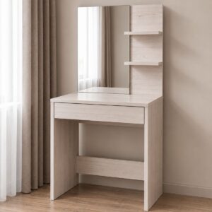 Туалетний столик з дзеркалом, полицями та шухлядою 60×40×145 см, Аляска