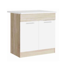 Кухонна нижня тумба під мийку 80×46×82 см зі стільницею, дуб сонома / білий