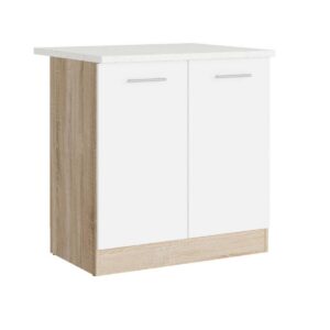 Кухонна нижня тумба з дверцятами 80×46×82 см зі стільницею, дуб сонома / білий