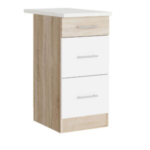 Кухонна нижня тумба з трьома висувними шухлядами 40×46×82 см зі стільницею, дуб сонома / білий