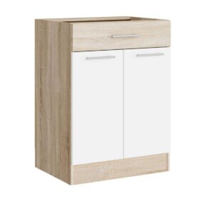 Кухонна нижня тумба з висувною шухлядою 60×46×82 см без стільниці, дуб сонома / білий