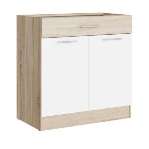 Кухонна нижня тумба з висувною шухлядою 80×46×82 см без стільниці, дуб сонома / білий