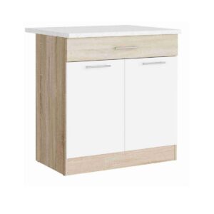 Кухонна нижня тумба з висувною шухлядою 80×46×82 см зі стільницею, дуб сонома / білий