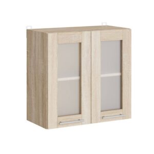 Кухонна навісна верхня шафа-вітрина зі склом 60×30×58 см, дуб сонома / білий