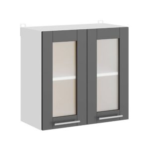 Кухонна навісна верхня шафа-вітрина зі склом 60×30×58 см, білий / дуб крафт білий