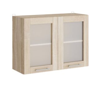Кухонна навісна верхня шафа-вітрина зі склом 80×30×58 см, дуб сонома / білий