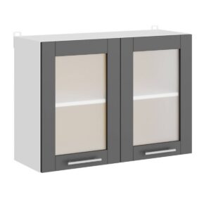 Кухонна навісна верхня шафа-вітрина зі склом 80×30×58 см, білий / дуб крафт білий