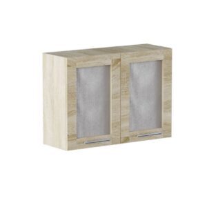 Кухонна навісна верхня шафа-вітрина зі склом 80×30×58 см, дуб сонома