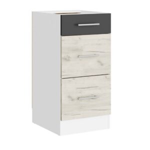 Кухонна нижня тумба з трьома висувними шухлядами 40×46×82 см без стільниці, білий / дуб крафт білий