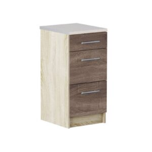 Кухонна нижня тумба з трьома висувними шухлядами 40×46×82 см зі стільницею, дуб сонома / трюфель