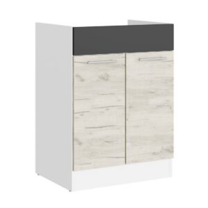Кухонна нижня тумба під мийку 60×46×82 см без стільниці, білий / дуб крафт білий