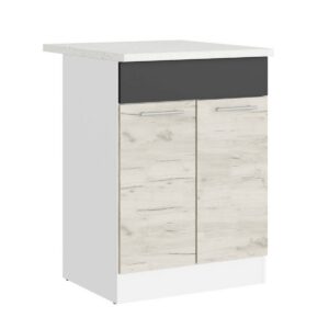 Кухонна нижня тумба під мийку 60×46×82 см зі стільницею, білий / дуб крафт білий