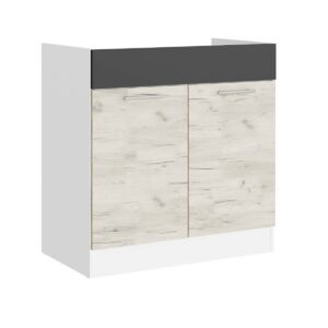 Кухонна нижня тумба під мийку 80×46×82 см без стільниці, білий / дуб крафт білий
