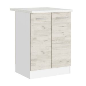 Кухонна нижня тумба з дверцятами 60×46×82 см зі стільницею, білий / дуб крафт білий