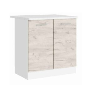 Кухонна нижня тумба з дверцятами 80×46×82 см зі стільницею, білий / дуб крафт білий