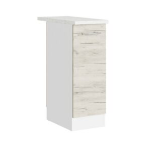 Кухонна нижня тумба з полицею 30×46×82 см зі стільницею, білий / дуб крафт білий