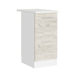 Кухонна нижня тумба з полицею 40×46×82 см зі стільницею, білий / дуб крафт білий