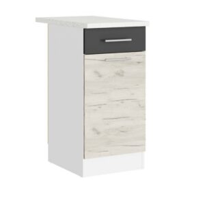 Кухонна нижня тумба з висувною шухлядою 40×46×82 см зі стільницею, білий / дуб крафт білий
