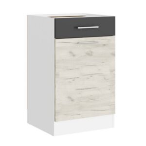 Кухонна нижня тумба з висувною шухлядою 50×46×82 см без стільниці, білий / дуб крафт білий