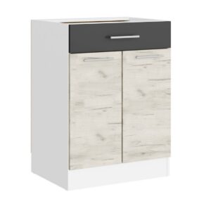 Кухонна нижня тумба з висувною шухлядою 60×46×82 см без стільниці, білий / дуб крафт білий