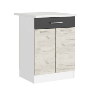 Кухонна нижня тумба з висувною шухлядою 60×46×82 см зі стільницею, білий / дуб крафт білий