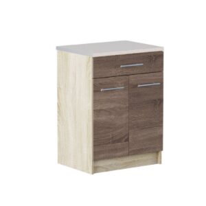 Кухонна нижня тумба з висувною шухлядою 60×46×82 см зі стільницею, дуб сонома / трюфель