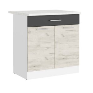 Кухонна нижня тумба з висувною шухлядою 80×46×82 см зі стільницею, білий / дуб крафт білий